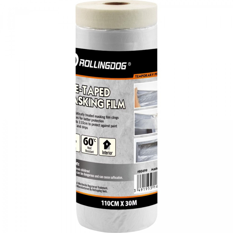 Защитная пленка на малярной ленте Rollingdog Masking Film 8мкм, 110cм х 30м (80499)