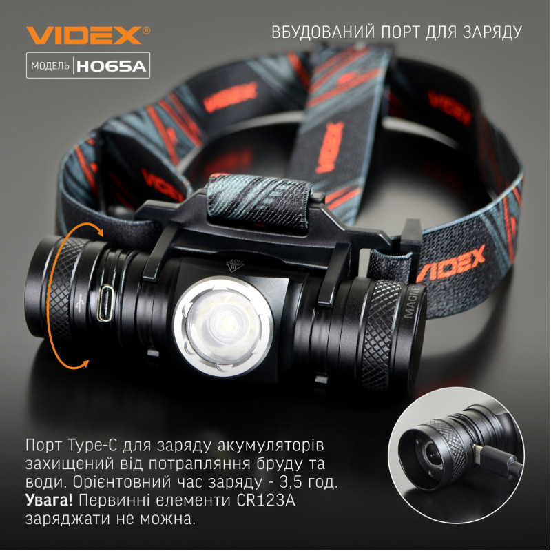 Налобный светодиодный фонарик VIDEX VLF-H065A 1200Lm 5000K