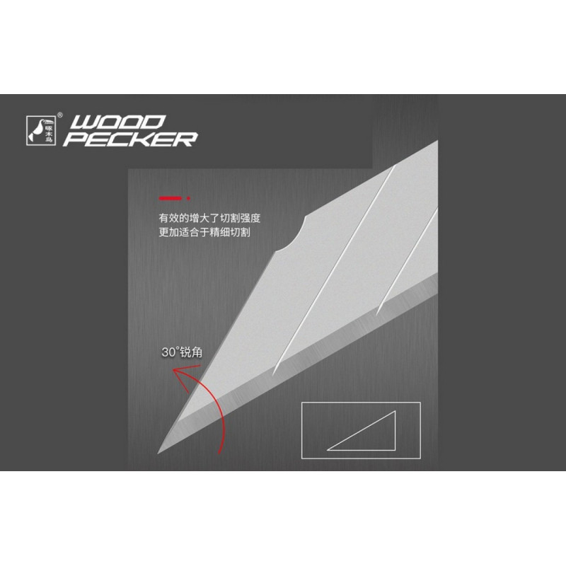 Леза для будівельного ножа 9 мм 30° Woodpecker сірі FP-930