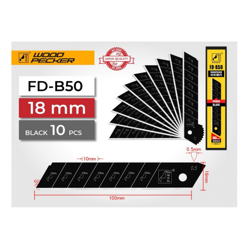 Лезвия и ножа 18 мм Woodpecker Premium черные FD-B50 + FD-785
