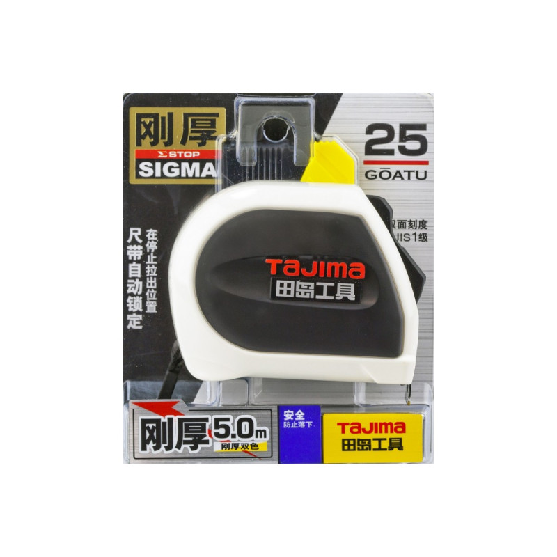Рулетка TAJIMA SIGMA SFSS2550-CHN 25 мм × 5 м, автостоп, посилена (1001-2608)
