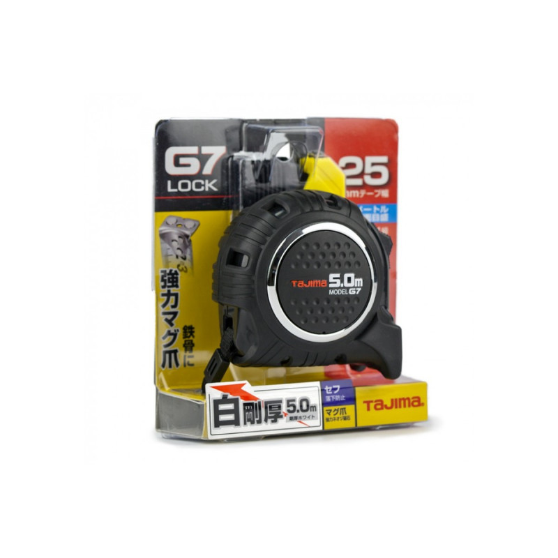 Рулетка строительная TAJIMA G7 LOCK  SFG7LM2550 магнитная, ударопрочная, усиленная лента, с держателем на пояс 25 мм х 5,0 м (1001-1897)