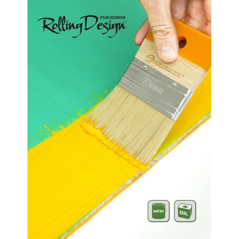 Пензель з короткою ручкою Rollingdog Design 75мм, прямий зріз, змішана щетина, серія Professional (ROLLINGDOG10695)