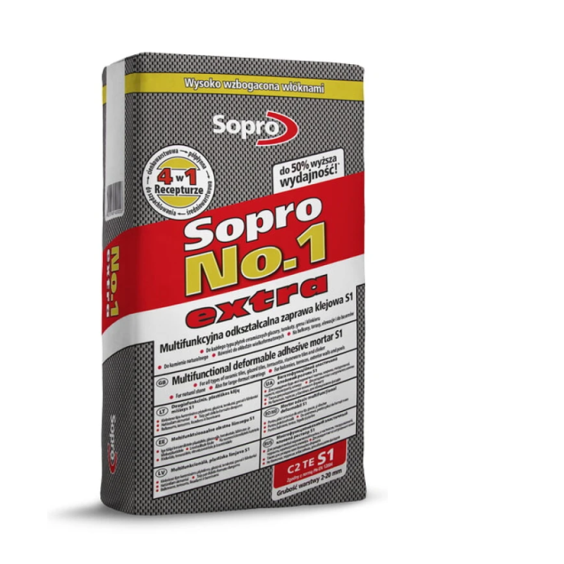 Клей для плитки Sopro высокоэластичный №1 400 extra C2 TE S1 22.5 кг серый (400E/22,5)