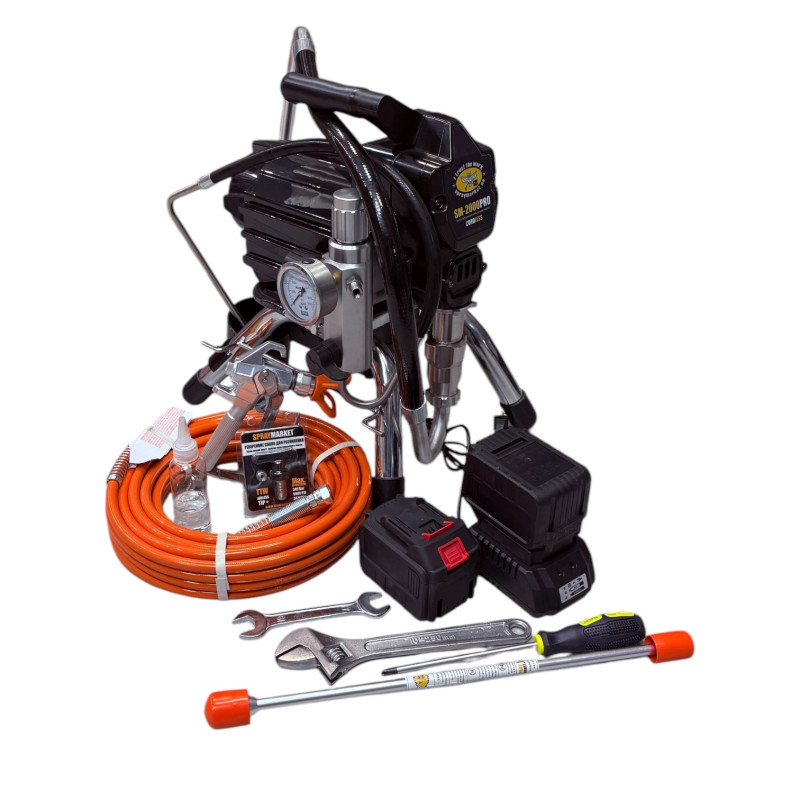 Аккумуляторный безвоздушный окрасочный аппарат SPRAY MARKET SM-2000PRO CORDLESS (10019CS)