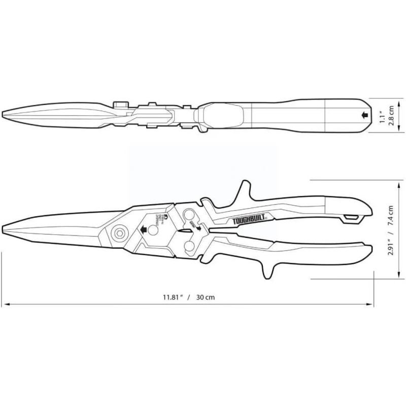 Ножиці по металу ToughBuilt TB-H4-60-SL, подовжені 300 мм прямі (TB-H4-60-SL)