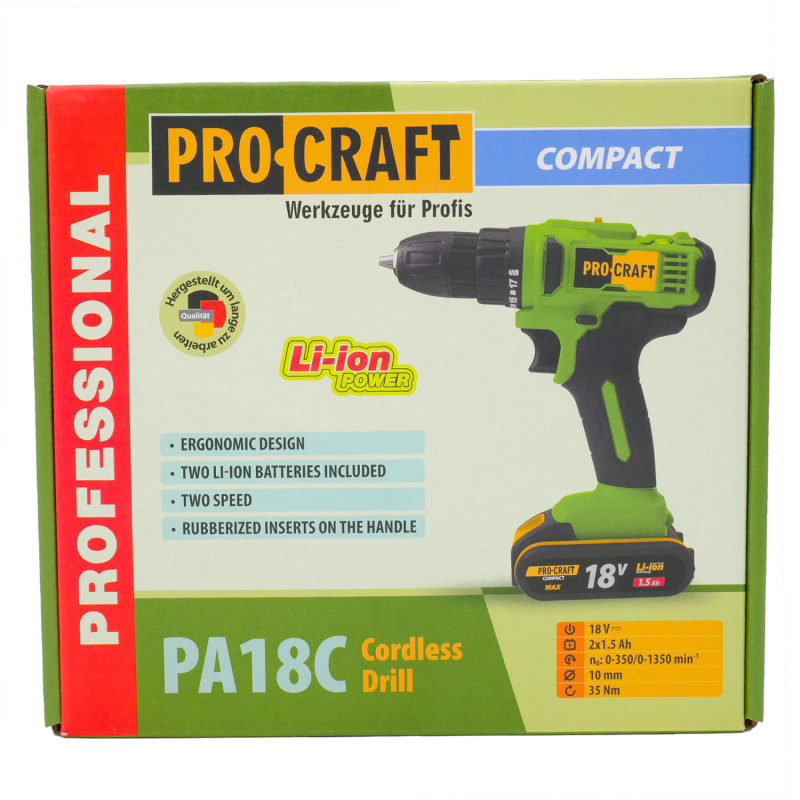 Акумуляторний шуруповерт Procraft PA18C Compact 18 В 28 Нм (001831)