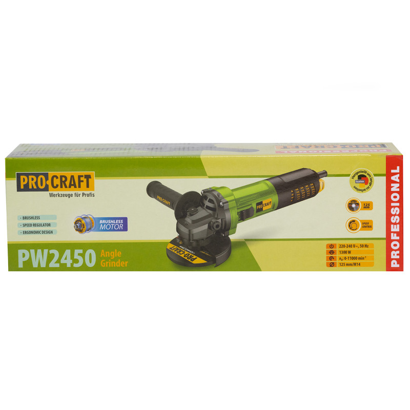 Кутова шліфмашина безщіткова Procraft PW2450 125 мм, 1300 Вт (002450)