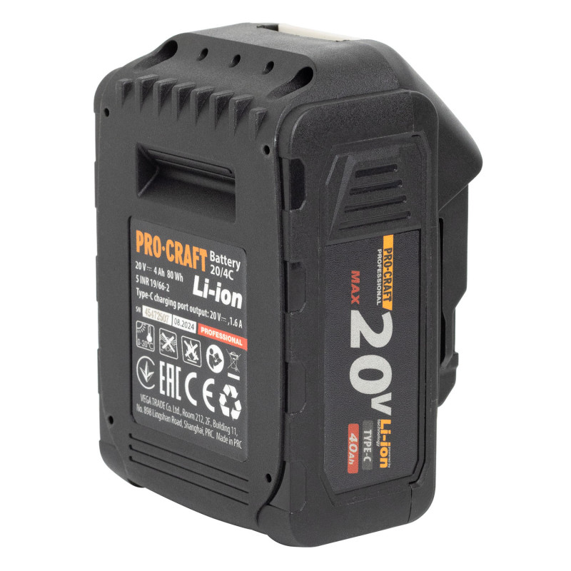 Акумуляторна батарея Procraft 20 В 4 Аг Li-Ion Type-C (030280)
