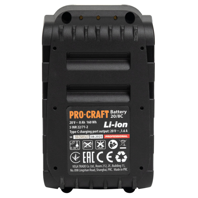 Акумуляторна батарея Procraft 20 В 8 Аг Li-Ion Type-C (030287)