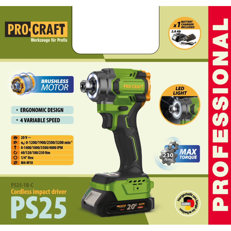 Акумуляторний гвинтоверт Procraft PS25 (з 1 акб)