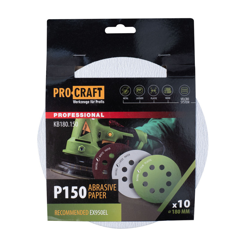 Круг шліфувальний самозачепний Procraft KB180.150 UNIVERSAL (набір 10 шт.) 8 отв.