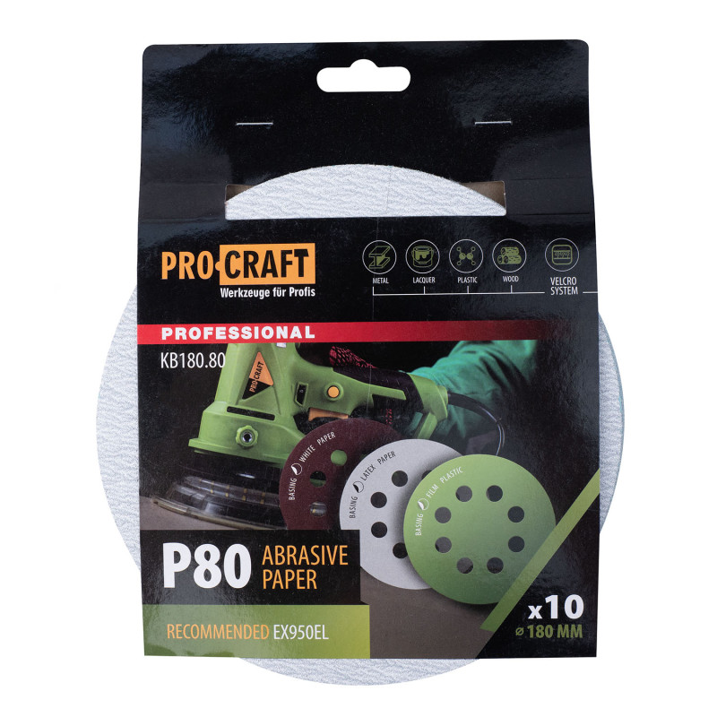 Круг шліфувальний самозачепний Procraft KB180.80 UNIVERSAL (набір 10 шт.) 8 отв.