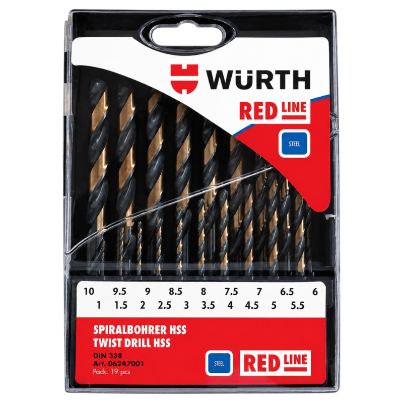Набір свердел по металу Wurth RED LINE HSS, DIN 338, 1–10 мм, 19 шт (06247001)