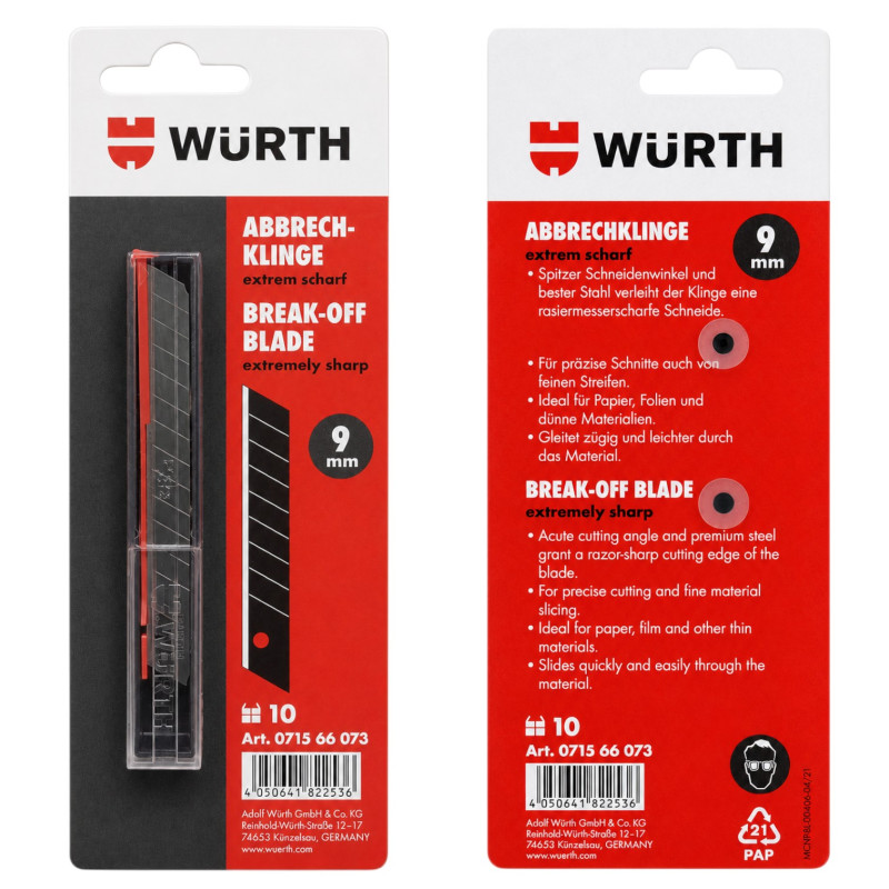 Леза сегментні для ножа Würth, чорні, 9 мм, 10 шт (071566073)