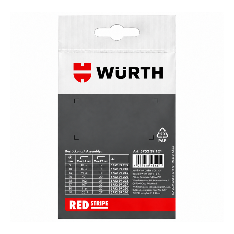 Набор TORX-ключей Wurth RED STRIPE T9H–T40H 8шт (575239121)
