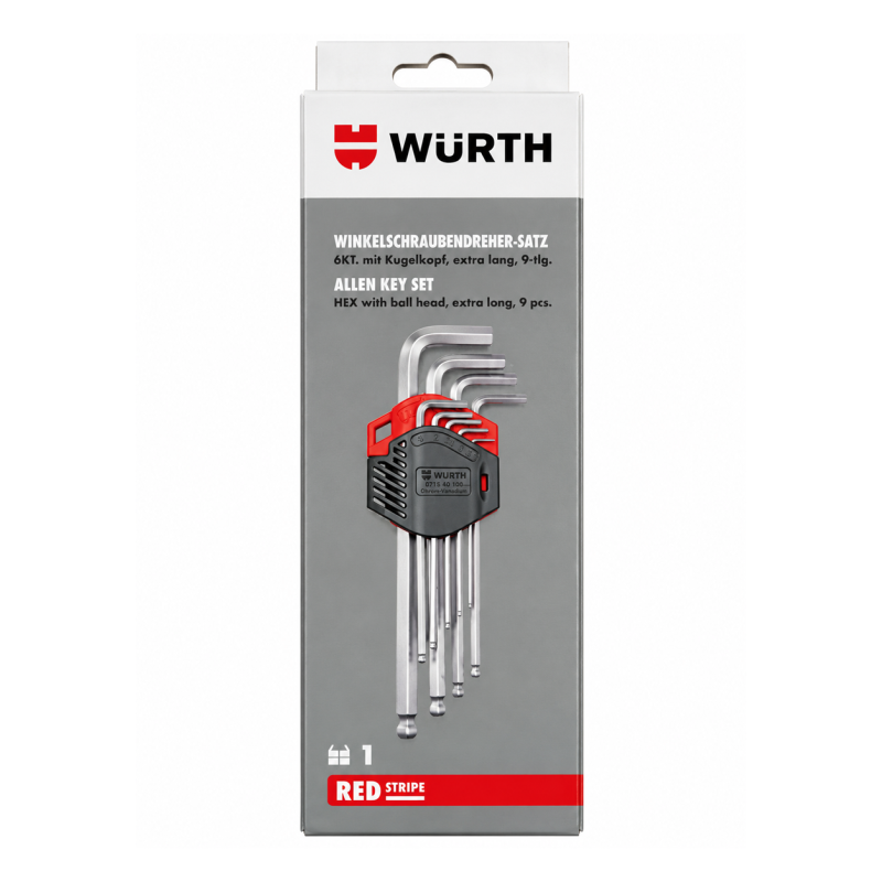 Набор НЕХ-ключей с шариком Wurth RED STRIPE 1,5–10 мм, 9 шт (575241200)